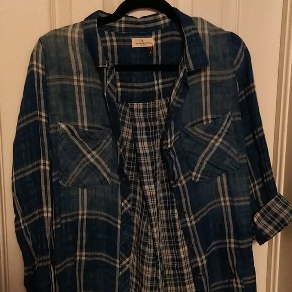 Thread & Supply Blue Plaid Shirt S NWOT - Picture 2 of 6